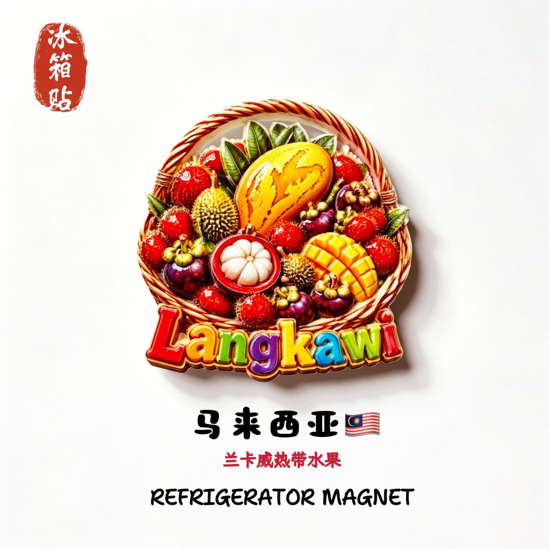 马来西亚兰卡威创意水果旅游纪念伴手礼ins风高级立体装饰冰箱贴