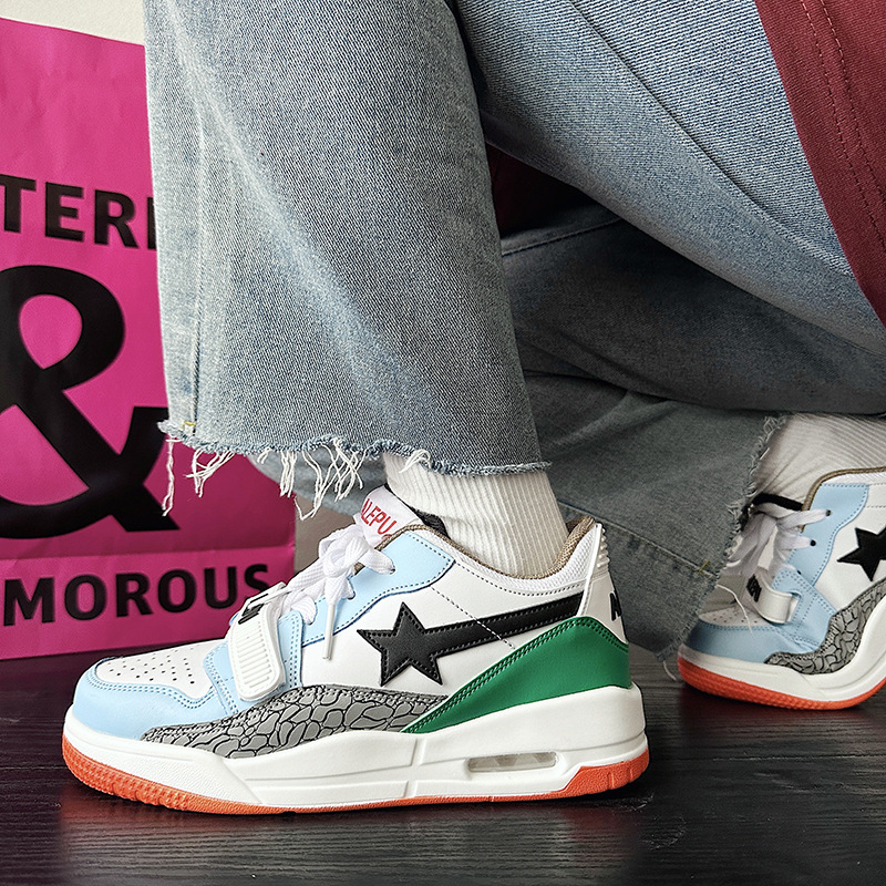 chic流星撞色氣墊運動鞋ins百搭厚底休閒鞋輕便情侶籃球跑步鞋男