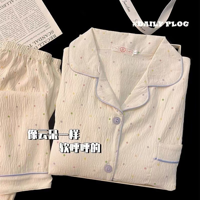 Pijamas de primavera y otoño nubes de algodón estudiantes delgados sueltos cardigans de manga larga set de ropa para el hogar image 17