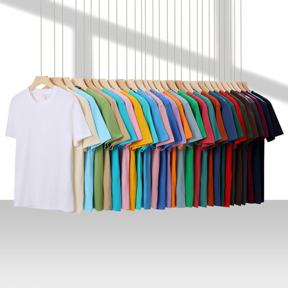 Summer new 210g cotton short sleeve T-shirt men's and women's top solid color base shirt loose tide brand T-shirt custom
