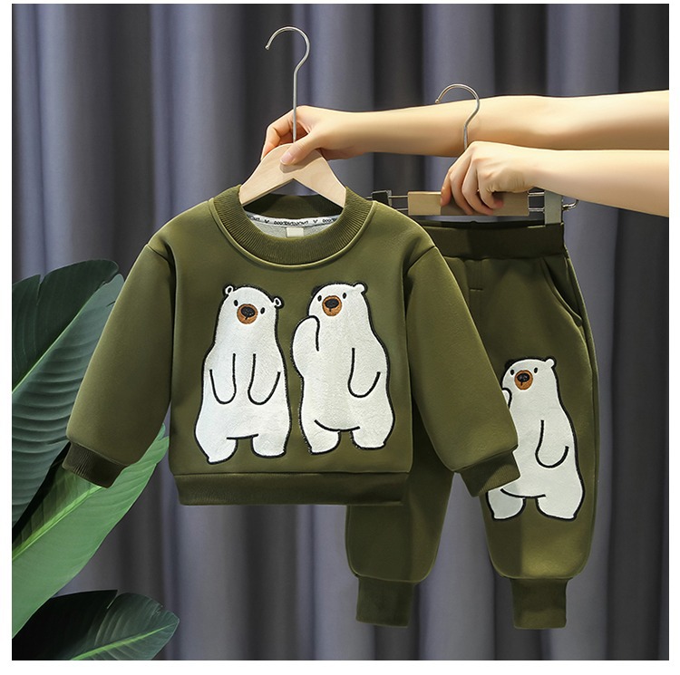 Boys Handsome Middle and Young Children's Baby 2023 New Winter Fashion Plush Thickened Sweater Western Style Two Piece_voghion.com