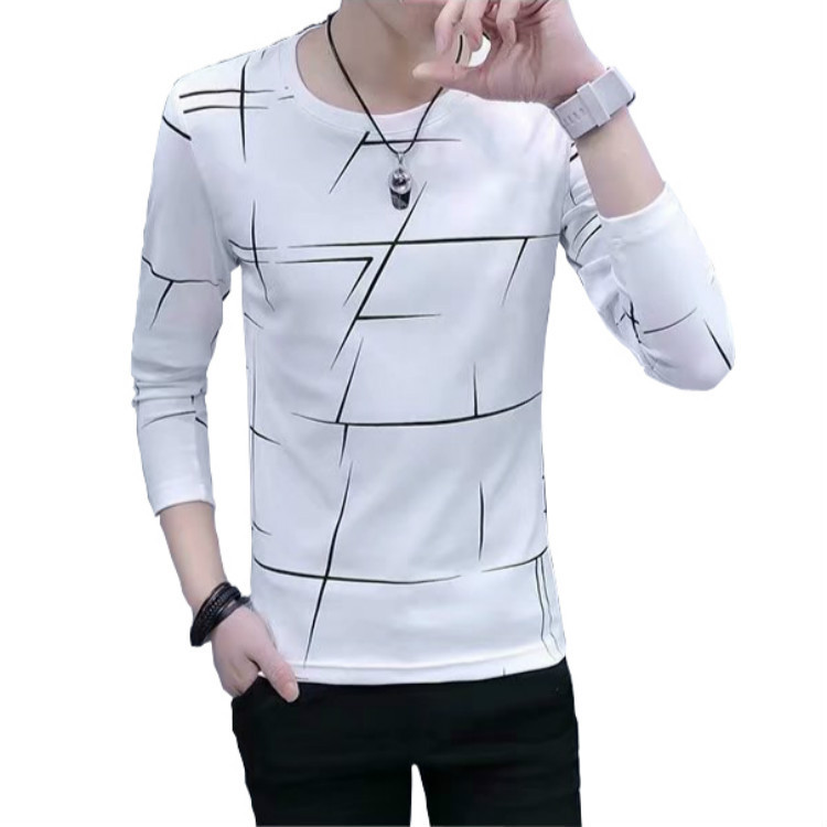 Otoño manga larga Camiseta de rayas de los hombres cuello redondo estilo coreano slim fit ropa de hombre de otoño de los hombres de manga larga Camiseta de fondo