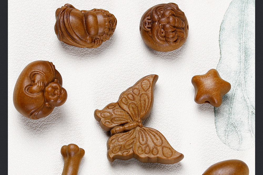 Old Mountain Sandalwood Carved Vintage Chinese Style Beaded Accessories Handmade DIY Bracelet Spacer Beads Pendant