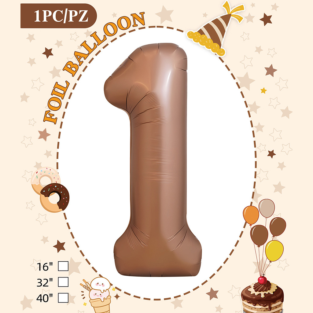 32 pulgadas color chocolate cumpleaños número tarjeta de papel independiente embalaje versión estadounidense decoración de fiesta película de aluminio papel de aluminio decoración de globos
