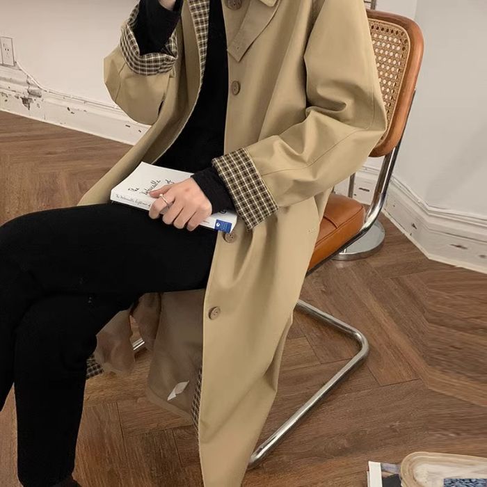 Khaki Windbreaker Jacket Women's New Spring and Autumn Mid-Length Small Plaid Early Autumn Coat