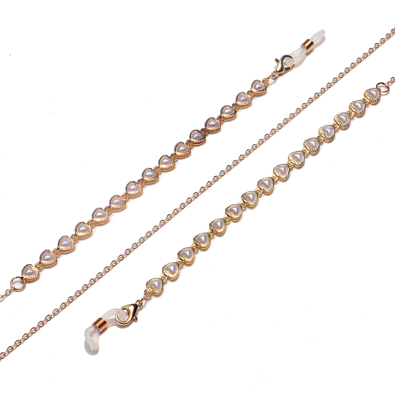 Fashion Peach Heart Pearl Gold Glasses Chain display picture 3
