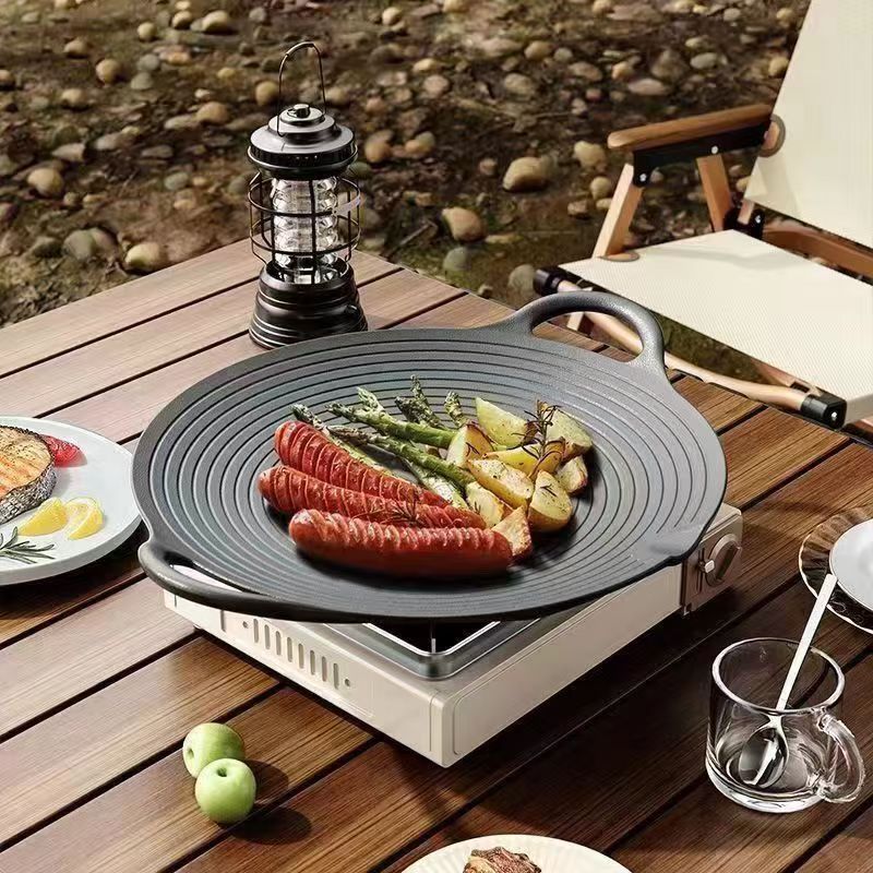 鋳鉄バーベキュープレート屋外スレッドグリルプレートカセット炉電磁調理器ノンスティック韓国バーベキューポットフライドステーキ鉄板家庭用|undefined