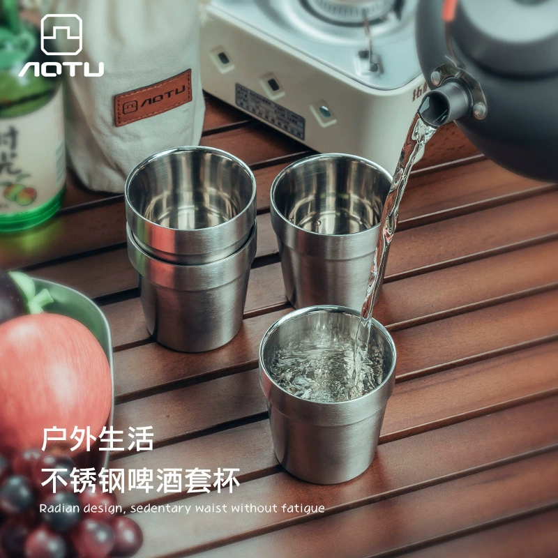 Наружная Складная чашка из нержавеющей стали 304 портативная термостойкая походная чашка дорожная чайная чашка уличная чашка для воды набор из четырех предметов