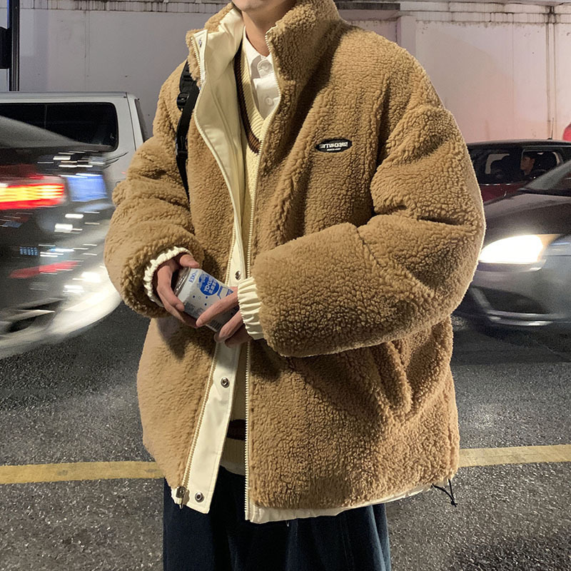 Invierno forrada de lana engrosada de doble cara de Cachemira abrigo de algodón acolchado de los hombres de Hong Kong estilo de moda abrigo de pan suelto pareja abrigo casual