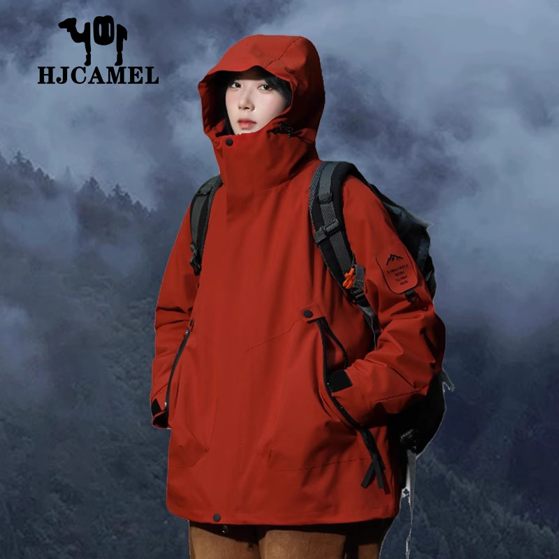 Camel HJCAMEL Jacket Autumn and Winter Hooded Windbreaker Jacket Women's Windproof and Waterproof Three-in-One Mountaineering Suit for Men