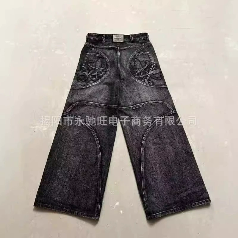 Мужские премиальные прямые тощие американские ретро черные серые прямые джинсы High Street мужские уличные штаны