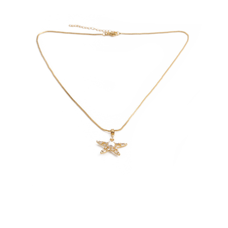 fashion simple moon star pendant gold micro-inlaid zircon necklace