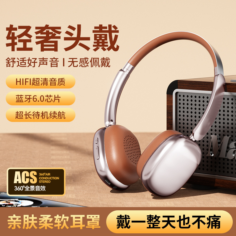 Cross-Border New Model Bluetooth 6.0 Metal Over-Ear Headphones Wireless Noise Reduction Low Latency Retro Style Call Headset