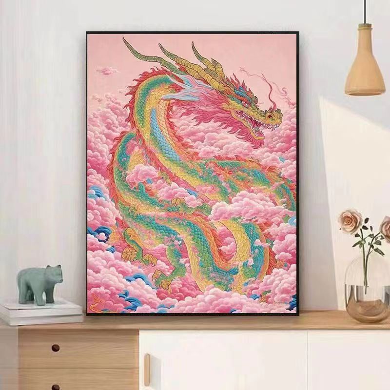 (Autorización genuina) Año del dragón auspicioso pintura al óleo digital bricolaje rellena a mano para curar y descomprimir regalos de alto valor