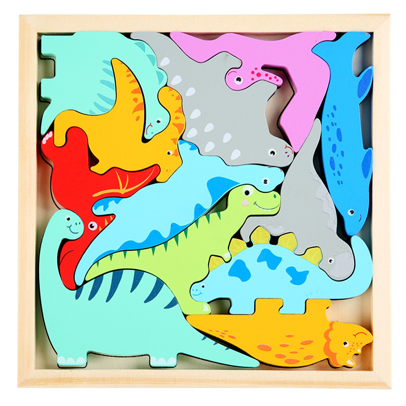 Caricatura animal tridimensional puzzle puzzle puzzle madera infantil educación temprana mano agarrar tablero de frutas y verduras juguetes de tráfico