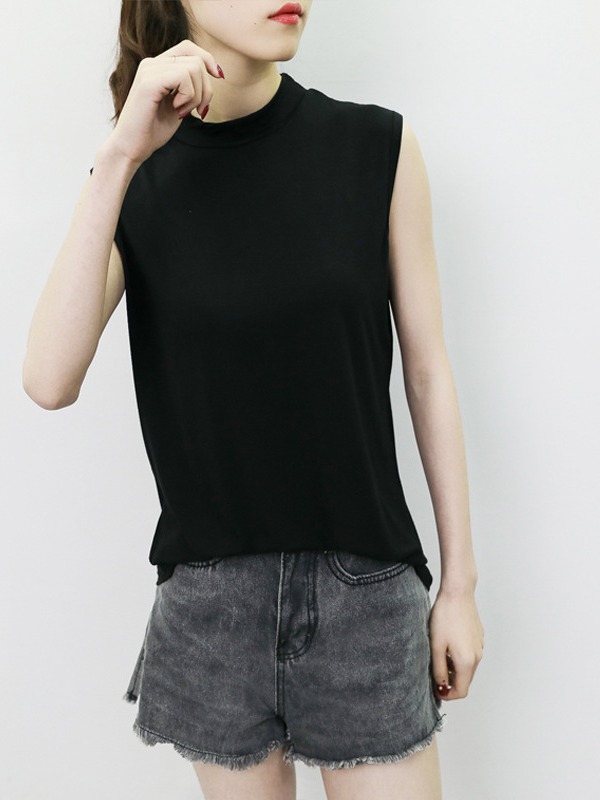 モーダルのキャミソール女性の夏の袖なしの半高襟のボトムシャツ