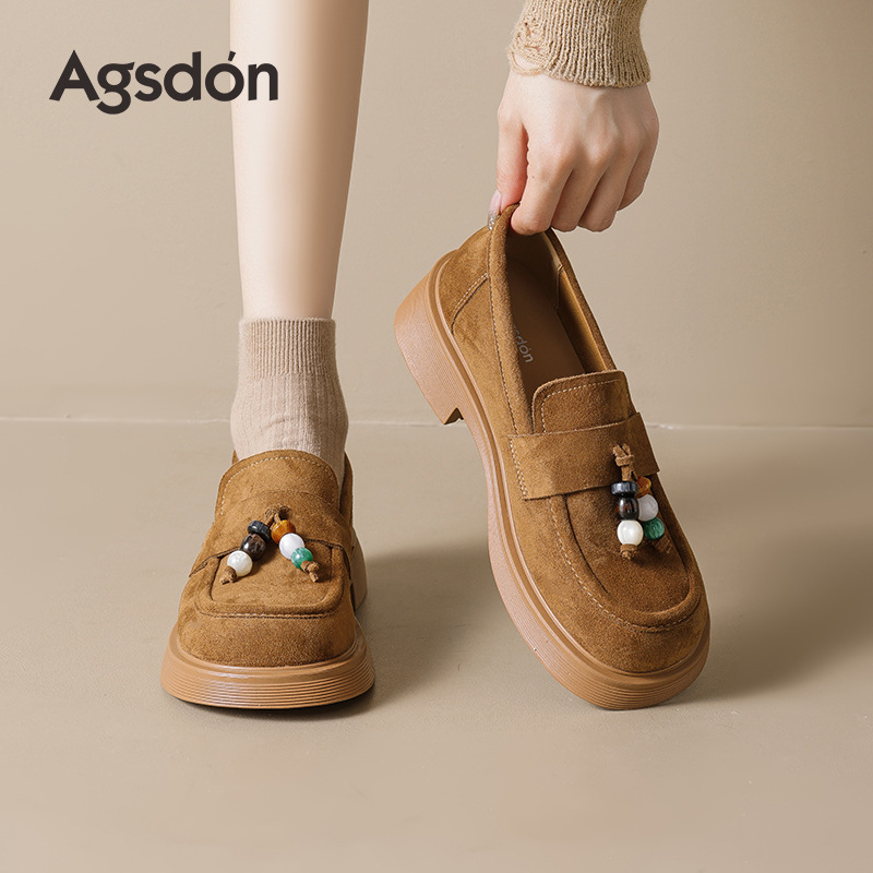 Zapatos Lefour de fondo grueso para mujeres 2025 nuevo invierno y otoño zapatos de un solo pie retrógrados bordas cuentas Bocken