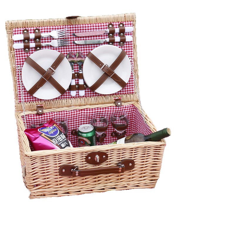 Canasta de picnic cesta de almacenamiento cesta tejida cesta de picnic al aire libre con vajilla Comercio exterior Willow Picnic cesta