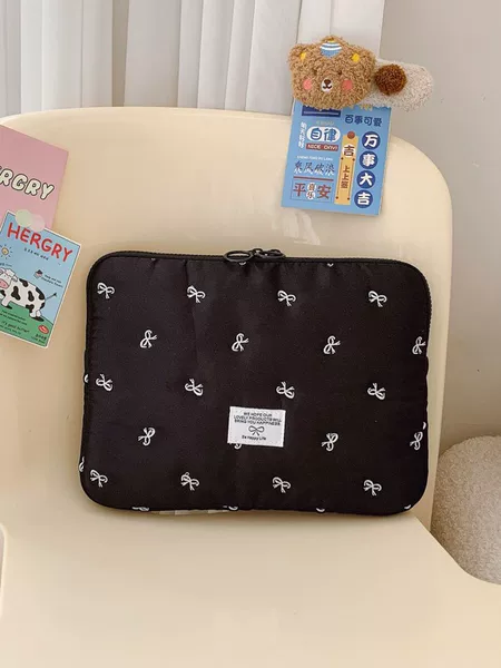 Satin Embroidered Bow Flat Liner Bag Shockproof and Drop-resistant iPad Protective Case Laptop Storage Bag