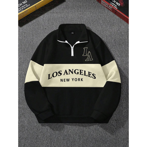 S216 T 19376 Autumn new men's color matching long sleeves front zipper letter print