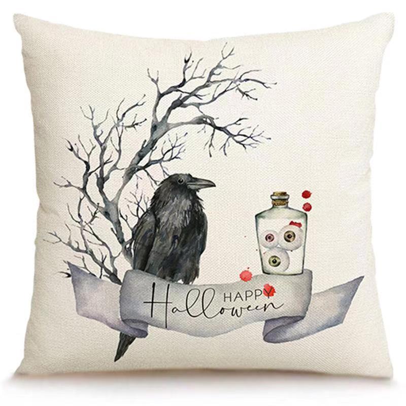 Transfronterizo Amazon Halloween impresión lino almohada cubierta bruja calabaza decoración doméstica almohada cubierta