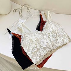秋冬新品蕾丝纯欲抹胸防走光内衣女小胸聚拢固定一体杯无钢圈文胸