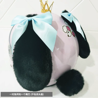Motorcycle wheel hub – Cute Helmet Bunny Ears Decoration - black-ear-light-blue-bow-tail