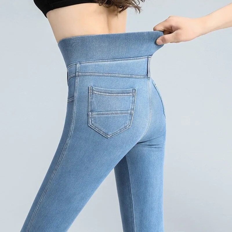 High Waist Denim Barbie Pants Women's Spring and Autumn 2022 New Slimming Stretch Abdominal Tight Women's Large Size Pants