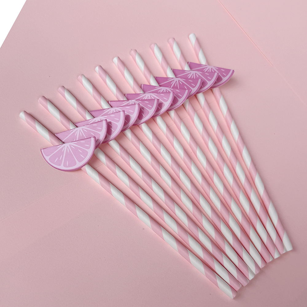 Suministros para fiestas transfronterizas Pajitas de limón de frutas creativas Pajitas de papel desechables Pajitas de bebidas de jugo Spot al por mayor
