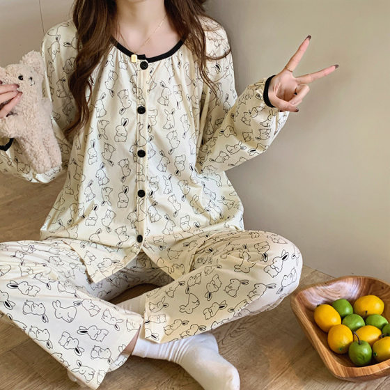 Confinement clothing spring and autumn pure cotton postpartum maternity nursing two-piece set maternity pajamas summer maternity pregnancy special for women