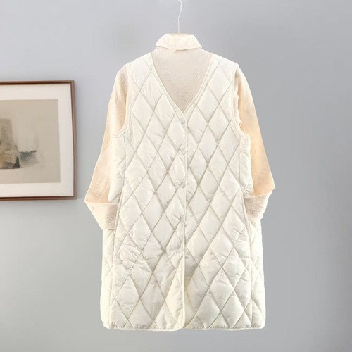 Foreign trade solid-color mid-length slim-fit cotton vest—new spring, autumn, and winter style waistcoat/vest for layering under tops, collarless outerwear.