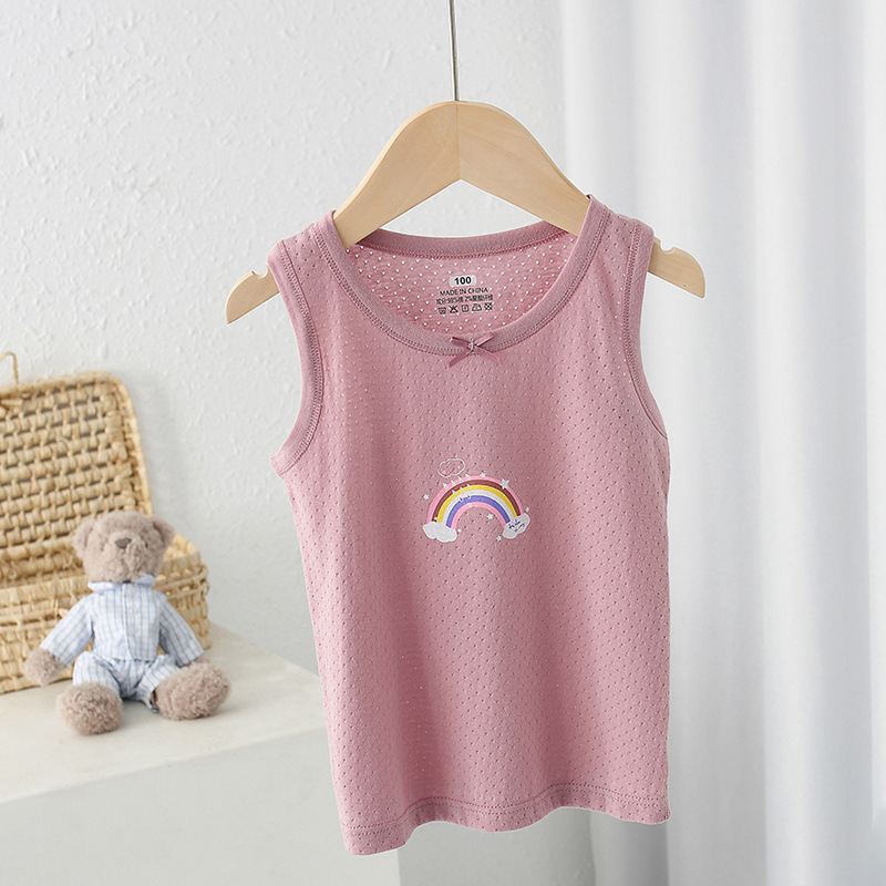 Chaleco de algodón para niños de clase A, sin hueso y sin mangas, fondo de bebé, chaleco fino en forma de corredor, uso exterior, cuello redondo jacquard, verano