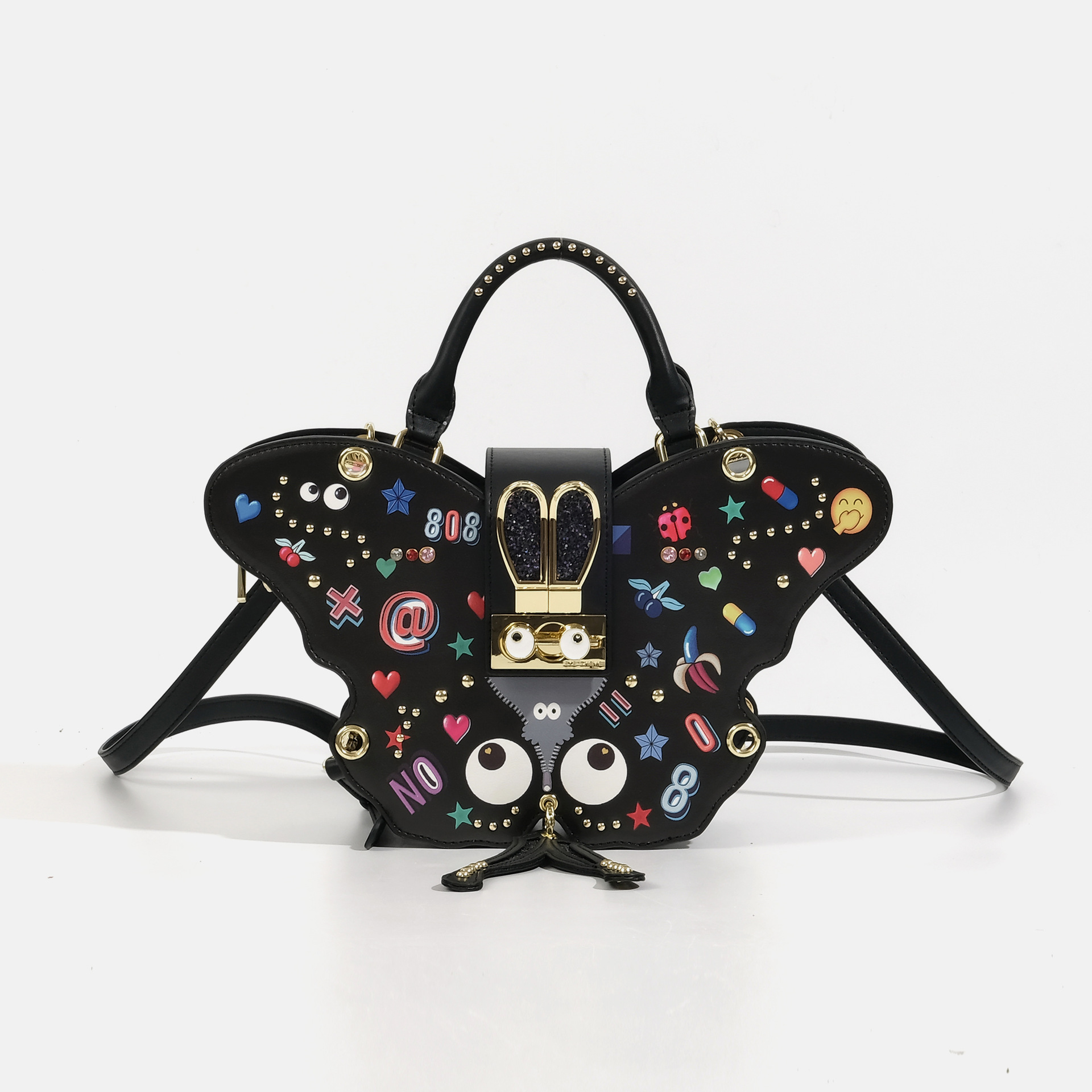Diseño noble de mujer mariposa impresa bolsa de bloqueo diosa bolso de doble clic multipropósito 2642 #