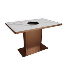 佛山轻奢岩板长方形餐桌现代餐厅饭店专用方桌电磁炉一体火锅桌子