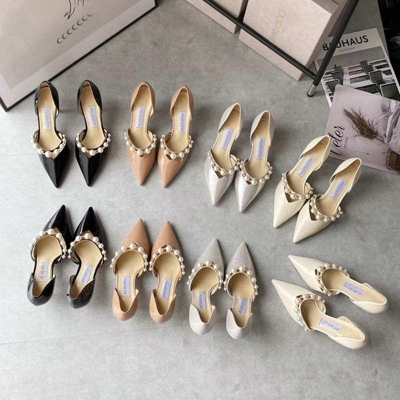 Guangdong-Made Jc Hollow Pearl High Heels, Pointed Toe Patent Leather Stiletto Heels, Bridesmaid Wedding Shoes, One-Strap French Shoes