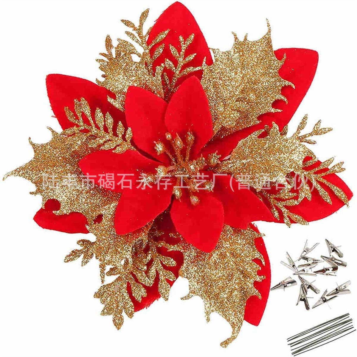 新款圣诞节装饰品 金粉花藤条花环花 门窗圣诞花厂家现货批发