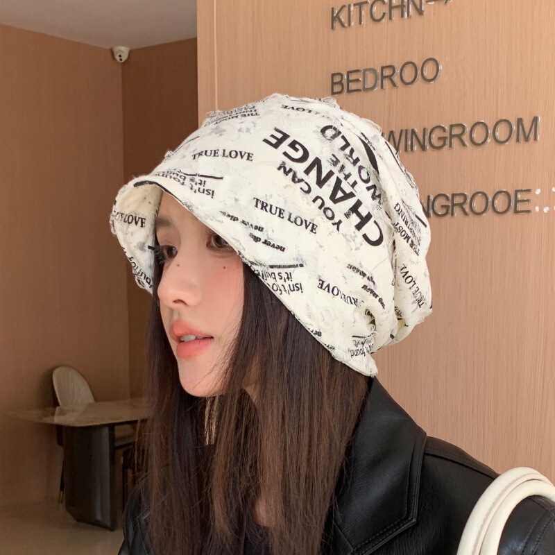网红大头围堆堆帽女春秋美式甜酷英文包头帽辣妹显脸小时尚月子帽|undefined