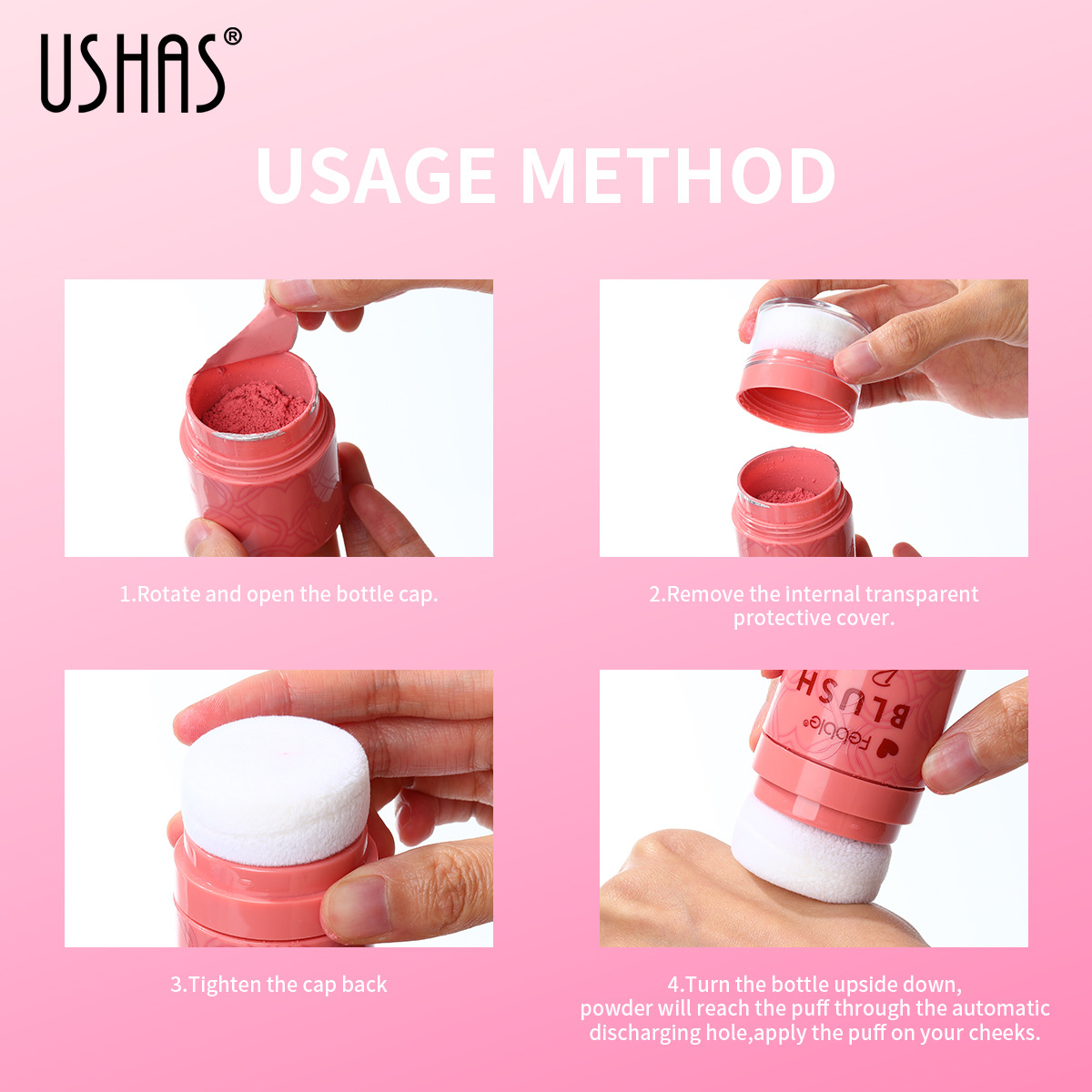 USHAS Cross-border Amazon venta caliente 3 colores cabeza de esponja rubor impermeable de larga duración ES4159