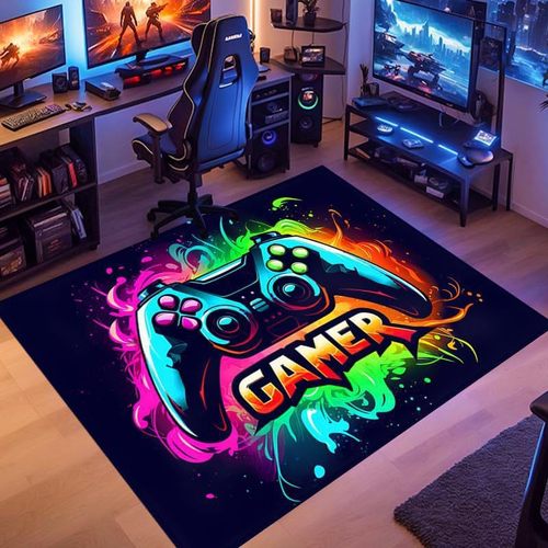 TEMU Game Controller Floor Mat 3D Colorful Esports Carpet Easy to Clean Non-Slip Bedside Rug