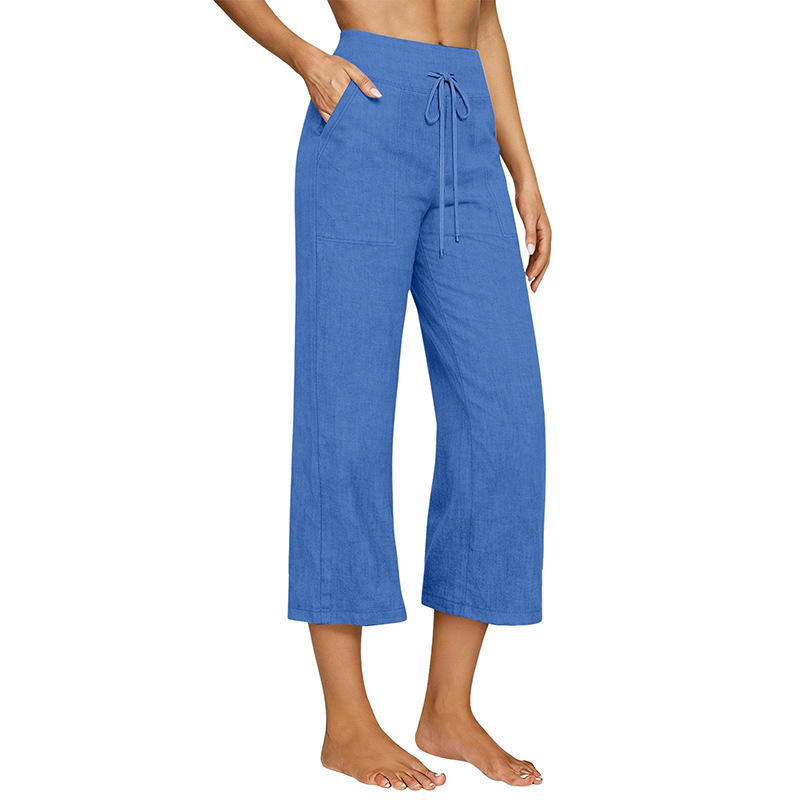 2026 New Cross-Border European and American Style Cotton and Linen Pants with Drawstring for Women, Loose High-Waisted Wide-Leg Pants, Fashionable Trendy Cropped Pants 2026 New Cross-Border European and American Style Cotton and Linen Pants with Drawstring for Women, Loose High-Waisted Wide-Leg Pants, Fashionable Trendy Cropped Pants