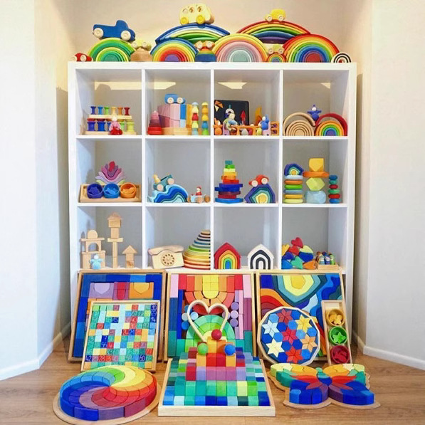 Juguetes de bloques de construcción de arco iris para niños de madera, cognición de color para bebés, educación temprana para niños pequeños, juguetes de 3 a 10 años