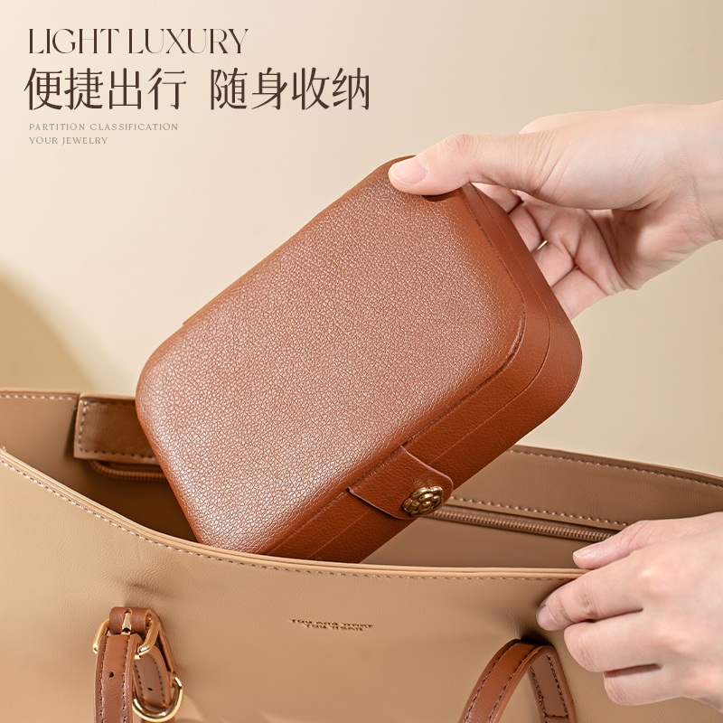 旅行复古PU皮革首饰收纳盒 防摔耐磨女生口红戒指项链饰品包装盒