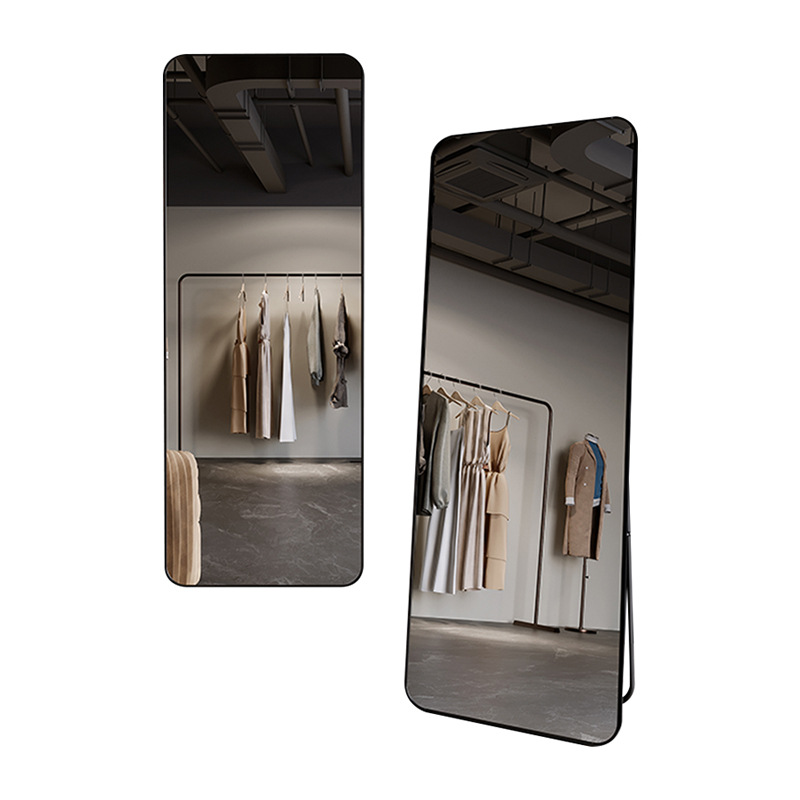 Espejo de vestir de todo el cuerpo, espejo de piso, pared doméstica, pared de dormitorio, maquillaje, pared de pared, espejo de prueba tridimensional, simple