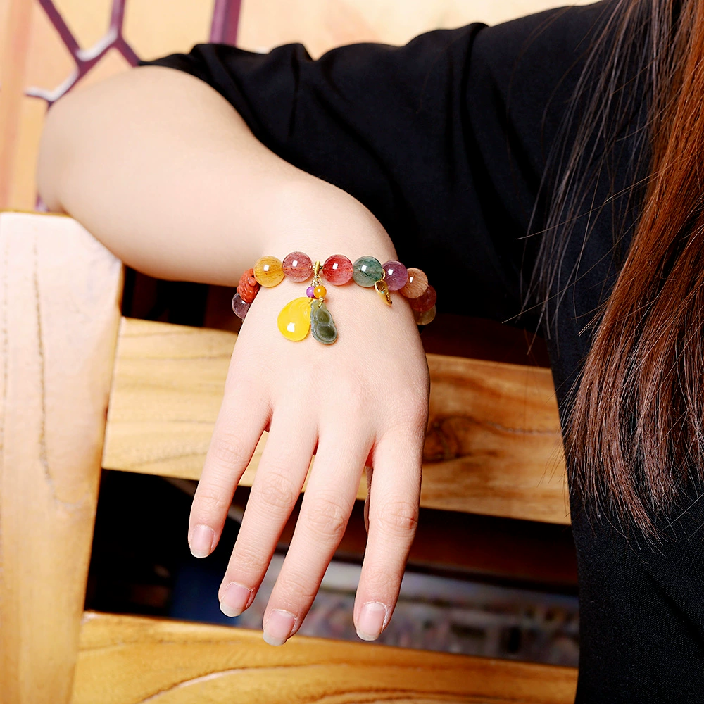 人品银品 Crystal wax agate, fashionable bracelet, silver 925 sample, simple and elegant design