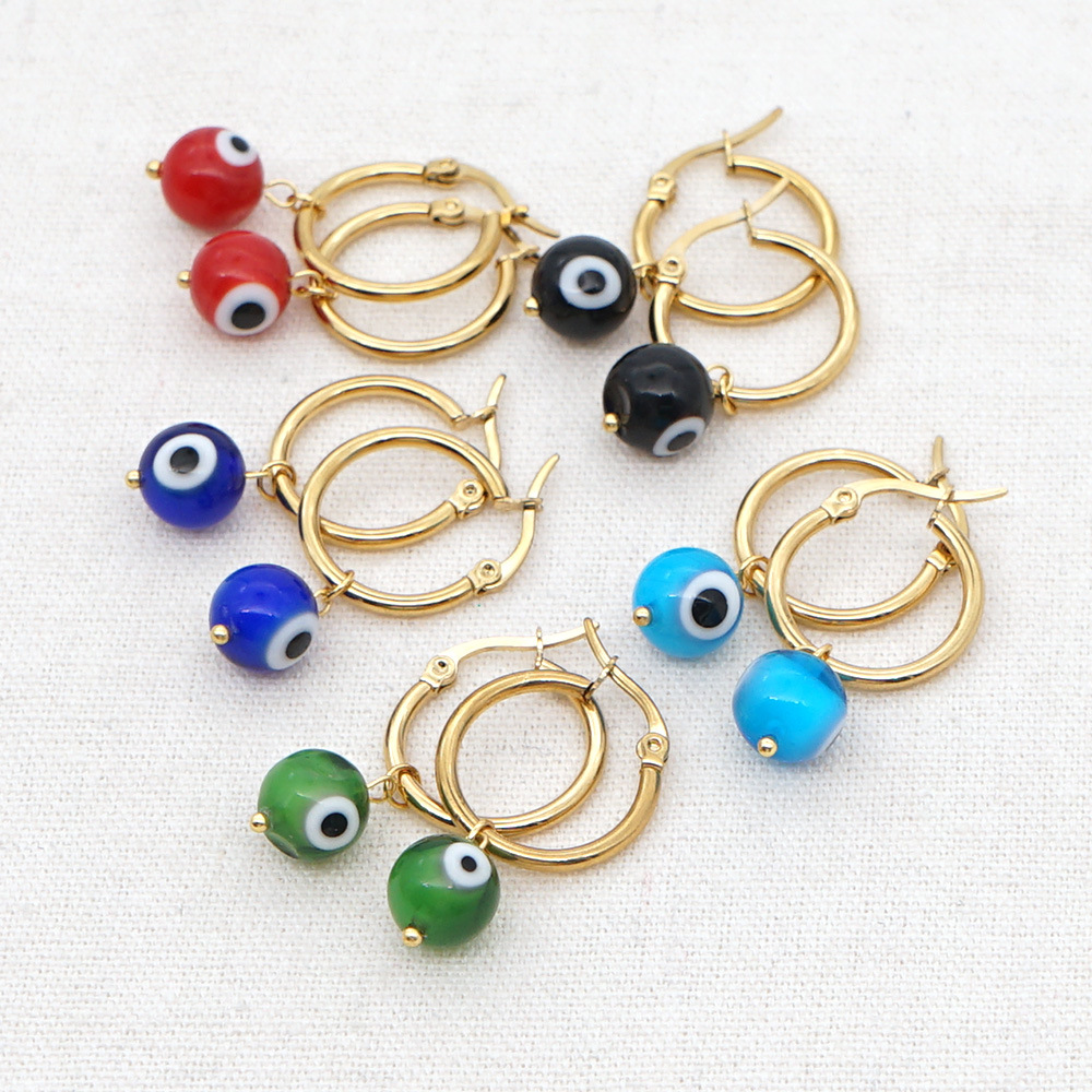 Bohemia Turkish Glass Eye Beads Large Hoop Earrings display picture 2