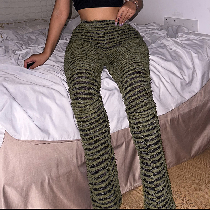 YY22342 Knitted striped sexy slim-fit pants for women, European and American spring fashion high-waisted and hip-lifting casual pants for hot girls pic 66