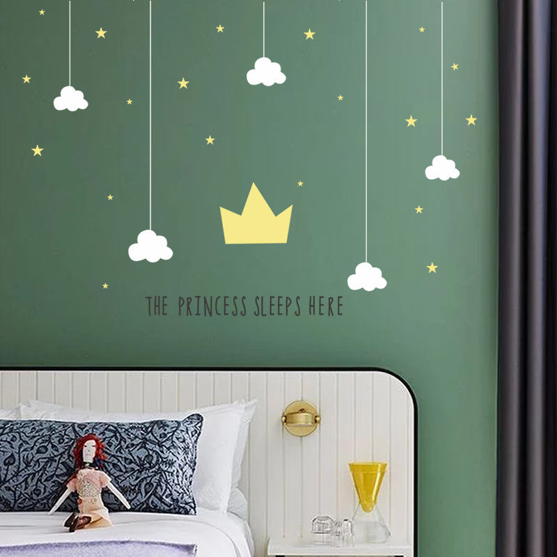 Etiquetas Engomadas Decorativas De La Pared Del Porche Del Dormitorio De La Corona De La Nube De La Estrella Simple display picture 4