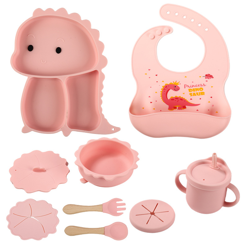 Wintai integrado bebé Placa de silicona traje de suplemento alimenticio para niños tazón cuchara bebé rejilla placa resistente a la caída lechón vajilla