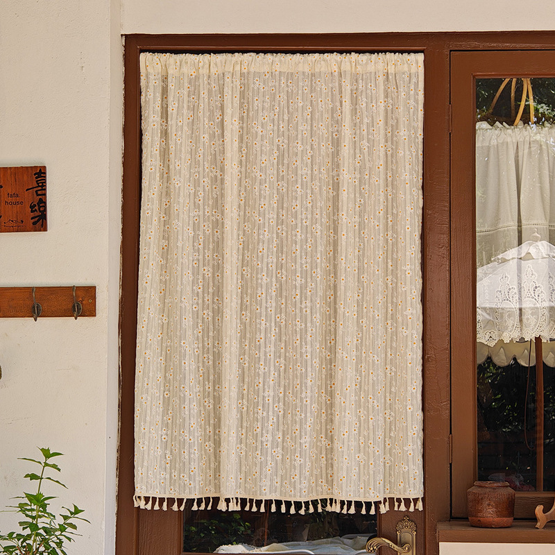 Little Daisy Curtain Japanese Style Half Curtain Kitchen Bedroom Partition Curtain Cabinet Shelter Curtain Home Punch-Free Fabric Door Curtain