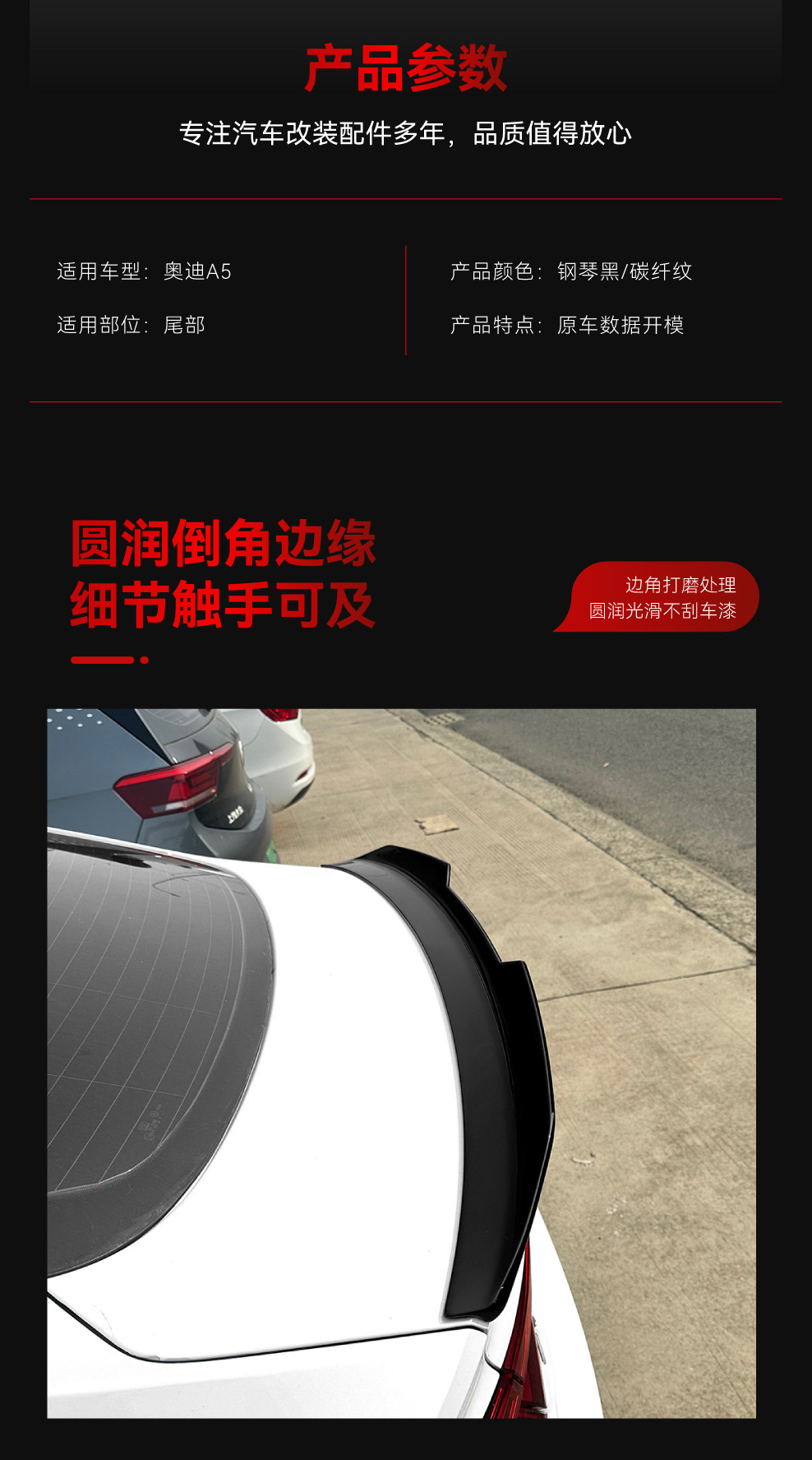 Suitable for 2017-2024 Audi A5 F5 S5 Four-Door Sportback Psm Rear Wing Fixed Wing Cross-Border Accessories